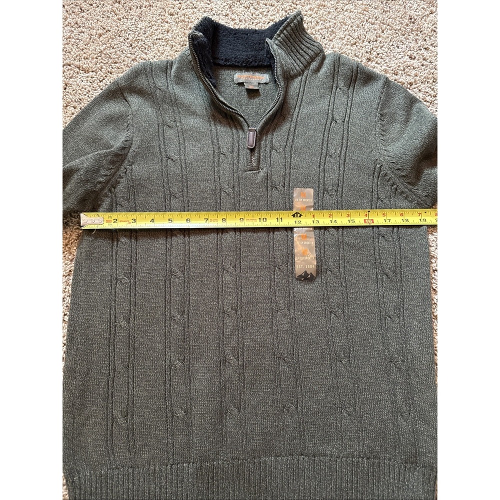 New Men's Northwest Territories Olive Green Cable Knit Sweater Sz Medium 1/4 Zip - Picture 6 of 8